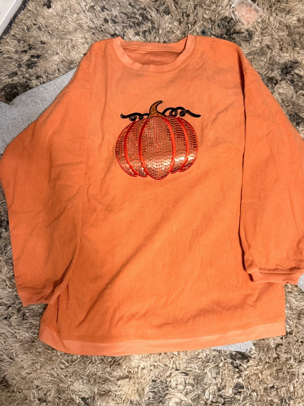 Orange Pumpkin Sequin Long-Sleeve Top